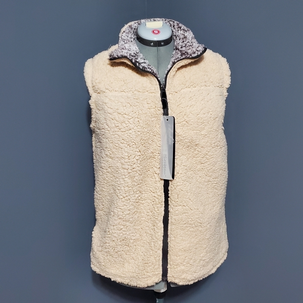 NWT Mirabeau Womens Vest Size S Cream Sherpa Style Fleece Zip Up Teddy Jacket